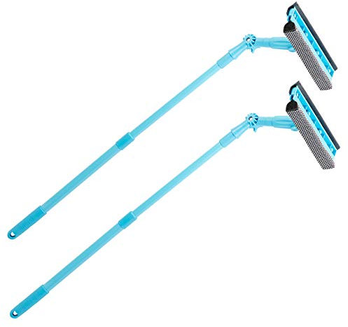 Sichler Haushaltsgeräte Teleskop Fensterreiniger: 2er-Set Fensterwischer m. Schwamm, Abzieher, Teleskopstab, 2 Gelenke (Teleskop Abzieher, Wischer für Glasdach, Teleskopstiel Gelenk)