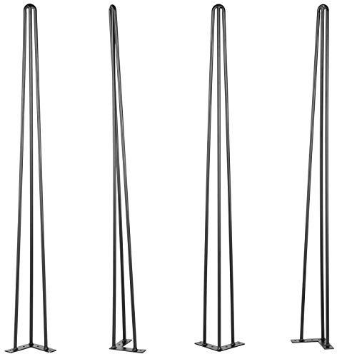VEVOR Pieds de Table en Épingle à Cheveux, Ensemble de Pieds de Table en Épingle 4 pcs, Pieds en Épingle À Cheveux en Acier avec 3 Tiges Robustes, Pieds de Meubles Noirs pour Créer Table 34pouce/86cm