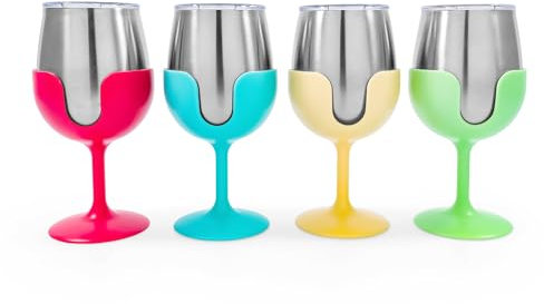 Camco Life is Better at The Campsite 53068 Lot de 4 verres à vin | Parfaits pour le camping, les fêtes et les fêtes | Avec tiges colorées et amovibles | 236,8 g