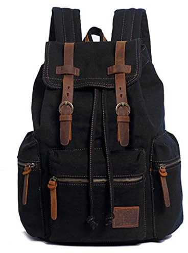 AUGUR Vintage Rucksack aus Canvas Daypack mit hoher Kapazitat - fur Schulrucksack Reiserucksack 12-15,6 Zoll Laptop-Rucksack (Large Schwarz)