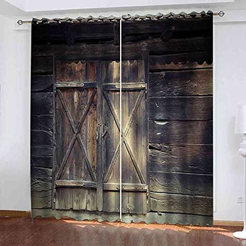 KQDMYT Gardinen Blickdichte Gardinen Mit Ösen Vorhänge Altes Verfallenes Holzhaus Geräuschreduzierung Lichtundurchlässige Vorhang Für Schlafzimmer Sonnenschutz Thermovorhang 140x160cm 2Er Set
