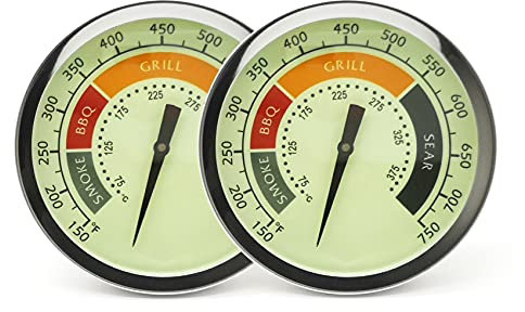 3 1/8” Large Upgraded BBQ Thermometer Gauge 2 Pcs for Oklahoma Joe’s Smoker Grill & Most Charcoal Pellet Wood Pit Smoker Grills, 1/2 NPT Male Thread Temperature Gauge Replacement, Luminous Thermostat