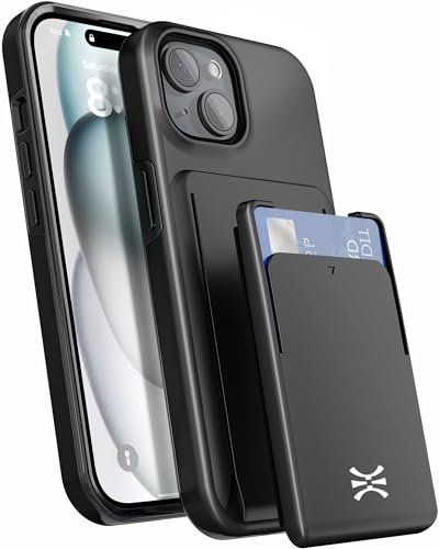 TORU CX PRO for iPhone 13 Mini Hard Wallet Case with Detachable Sliding Card Holder for 3 Cards | Slim Dual Layer Protective Shockproof Cover for Wireless Charging - Black