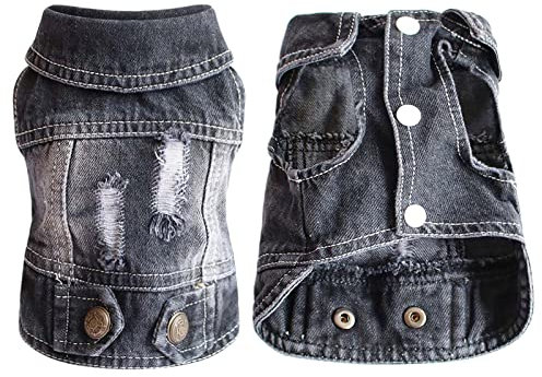 Hunde Jacke Demin Weste Coole Hundemantel Hundekleidung Rundhals Jumpsuit Jeans Westen für Kleine Mittlere Hunde Katzen Welpen Sommer Loch Denim T-Shirt Casual Jean Jacke von Doublehero (L, E)