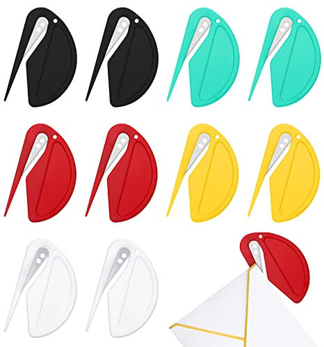 AUXSOUL 12 Stück Brieföffner, Kuvertöffner Kunststoff Slitter Effizient Mail Öffner Tool mit Scharfen Kanten Kuvert Slitter für Umschlag, Paket, Papierschnitt (Schwarz,Grün,Rot,Gelb,weiß)