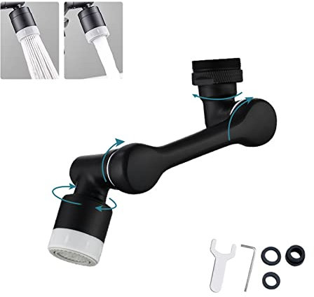 Luftsprudler Wasserhahn, 1080° Drehbar Wasserhahn Strahlregler mit 2 Sprühfunktion, Universal Wasserhahn Sprühkopf 22mm Innengewinde und 24mm Außengewinde (Black)
