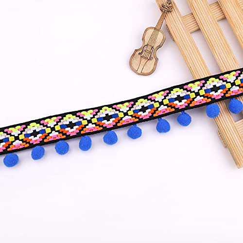 HAOBIN 5.4 Meter Pompon Borte Pom BordüRe Pom Girlande Fransenband Fringe Quaste Trim Diy Handwerk NäHzubehöR Dekoration (Blau)
