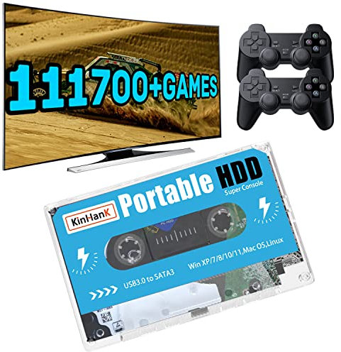 Kinhank 500G HDD External Hard Drive with Batocera 33 System, Retro Game Console with 111700 Games, Compatible with Most Emulators,SATA 3.0, for Laptop/PC/Windows/Mac OS