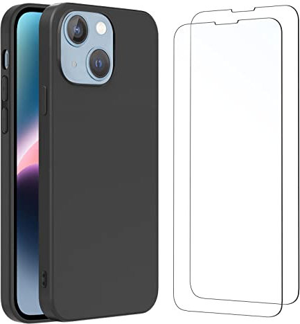 NEW'C Hülle für iPhone 14 (6,1 Zoll) - Ultra Thin Silikon Schwarz und 2 × Panzer Schutz Glas für iPhone 14 (6,1 Zoll) - Anti Scratch