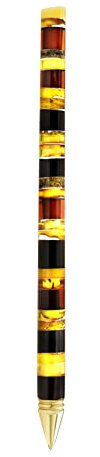 ANDANTE Premium Collection - Echte Natur OSTSEE Bernstein Kugelschreiber mit goldenen Details - 925 Sterling Silber 14K Gold - Mosaik - Zertifiziert - Gold des Meeres