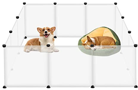 Aufun Freigehege für Kaninchen, Freilaufgehege aus Kunststoff, DIY Kleintierauslauf Innengehege, Erweiterbarer Auslauf für Kleintiere, Meerschweinchen, Hamster, 145x75x48 cm, Weiß