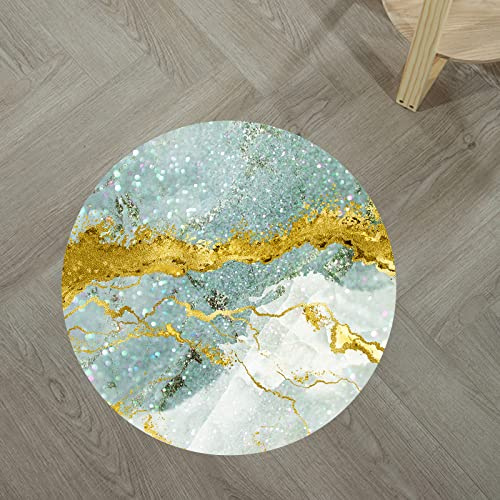 Rururug Kurzflor Teppiche Rund, Mint Green, Gold Yellow Abstract,Mint Green, Round ø 100 cm,Wohnzimmer, Schlafzimmer, Zimmer deko