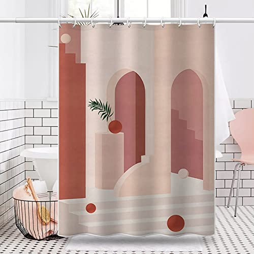 Hoisy Haken Duschvorhang, Shower Curtains Anti Mould Haus Der Architektur Morandi-Farbe Größe 150X180CM