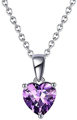 Bellitia Jewelry Amethyst Halskette Damen Herz Anhänger in 925 Sterling Silber, Geburtsstein Februar Geschenk für Mutter Damen Frau Mädchen Schmuck für Valentinstag Geburtstag