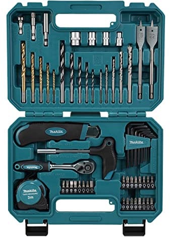 Makita E-15095 Werkzeug-Set 60-teilig, mit Ratsche, Stecknüsse, Bohrer, Bits, Maßband