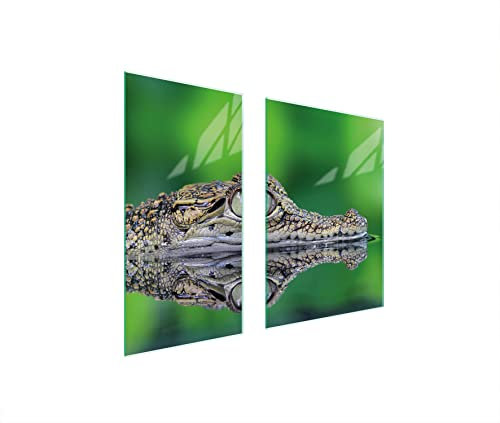 DarHaus Herdabdeckplatten 2 Teilig 75x52 cm Ceranfeldabdeckung Küche Elektroherd Induktion Herdschutz Spritzschutz Glasplatte Schneidebrett, Aligator Grün