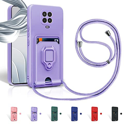 Aithne Funda con Cuerda para Xiaomi Redmi Note 9 Pro/Note 9S/Note 9 Pro MAX Case con Ranura para Tarjetas,360 Anillo función de Soporte Cubierta -Púrpura