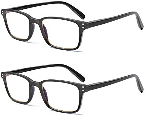 COJWIS Lesebrille 2 Pack Blaue Licht Blockieren Brille Federscharnier Anti Schwindlig Damen und Herren Leicht Brillen (2 Schwarz, 0.75, multiplier_x)…