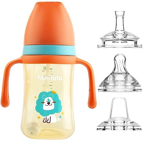 nohlerlife Vaso para bebés de 6 años en adelante, 240ml taza antiderrames para niños pequeños, taza de paja para bebé con asas, a prueba de derrames, 3 boquillas (Verde)