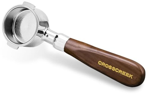 CrossCreek 51mm Espresso Bottomless Portafilter with 2 Ear | Fits De’Longhi ECP3420 / EC155 / BCO430 / EC260 Espresso Machine | Stainless Steel Basket and Walnut Handle | Espresso Accessories