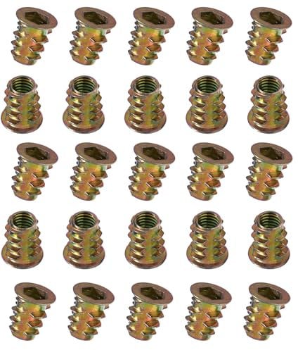 YoiYee M6 x 13mm Wood Insert Hex Socket Nuts - Threaded Flanged Hex Socket Nut Insert for Wood Furniture, DIY Projects - 25 Pack
