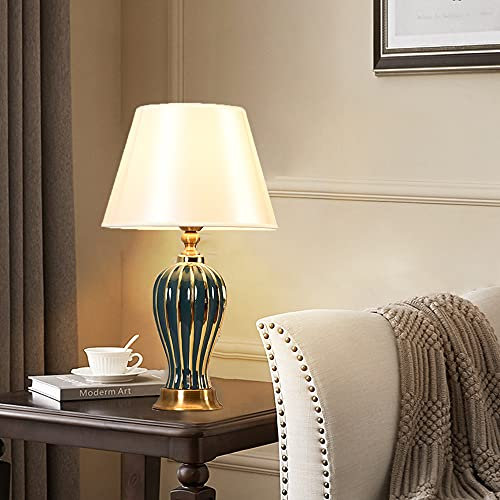 Chao Zan Klassische Tischlampe Lampenschirm mit Stoffschirm keramischer Lampenfuß - D30 x H52 - E27 Lampe - ohne Leuchtmittel (Grün)