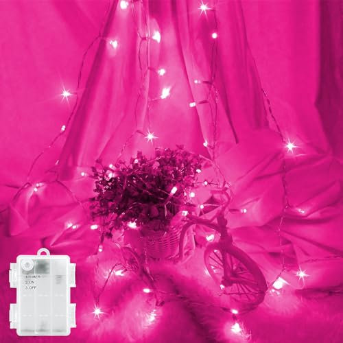 FFZZKJ Fairy Lights Battery Operated Waterproof String Lights with Timer 3M 30 LED Lights Battery Powered Outdoor Indoor for Christmas Decorations, Bedroom, Door, Window, Terrace, Party, Pink