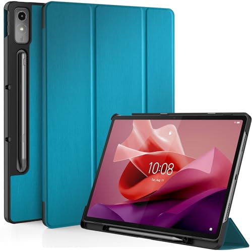 EasyAcc Funda Compatible con Lenovo Tab P12 12.7 Pulgadas, Ultra Slim PU Protectora Carcasa con Función de Soporte Compatible con Lenovo Tab P12 2023, Azul Pavo Real