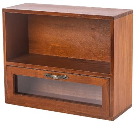 HERCHR Wooden Desk Drawer Organizer, Tabletop Wood Storage Box Dark Brown Wood Desktop Storage Cabinet Desktop Organizer with Drawers for Home