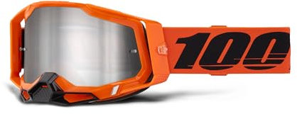 100% Racecraft 2 MX Offroad-Schutzbrille, Neonorange mit spiegelnden, silberfarbenen Gläsern