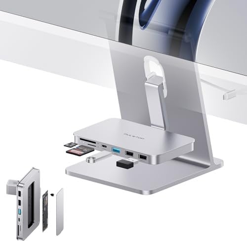 PULWTOP iMac Accessoires pour iMac 24 2021/2023/2024, hub USB C pour iMac M1/M3/M4 & Studio Display 27, iMac USB HUB avec USB A/C 10 Gbit/s, SD/TF, boîtier SSD M.2 (SSD Non Inclus), Adaptateur iMac