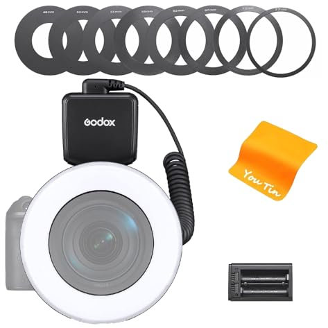 GODOX RING72 Makro LED Ringlicht Videoleuchte Flexible 360° Drehbare Farbtemperatur 5600K, CRI 96+, LED Ringlicht mit 49mm-77mm Adapterring für Nahaufnahmen Videos Porträtobjekten