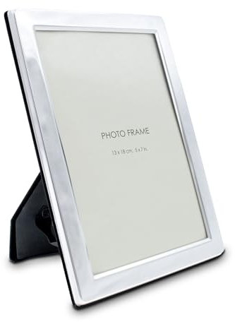 Fotorahmen mit flachem breitem Rahmen aus Metall in silber - für 13 x 18 cm - Bilderrahmen zum Stellen für Hoch- und Querformat Fotos - Portaitrahmen Wechselrahmen horrizontal vertikal
