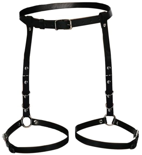 VEOIRXU Cadena de cuerpo de cuero gótico Cadena de cintura de cuero negro Punk Nightclub Rave Cinturón de cintura Joyas para mujeres y niñas