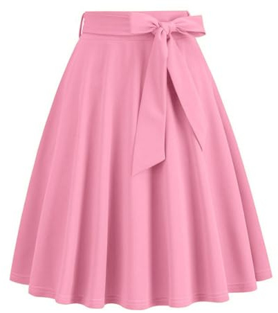 seiveini Jupe pour Femme Élégante Années 50 Jupe Trapèze Taille Elastique Jupe Plissée avec Ceinture Midi Jupe Evasée Chic Vintage Jupe Rockabilly A Ligne Rétro Classique