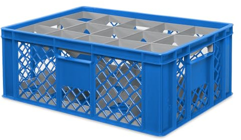 BRB Gläserkiste 600x400 mm für 15, 24, 33 oder 40 Gläser, farbig (Blau, für 15 Gläser Ø 109 mm, Glashöhe max 205 mm)