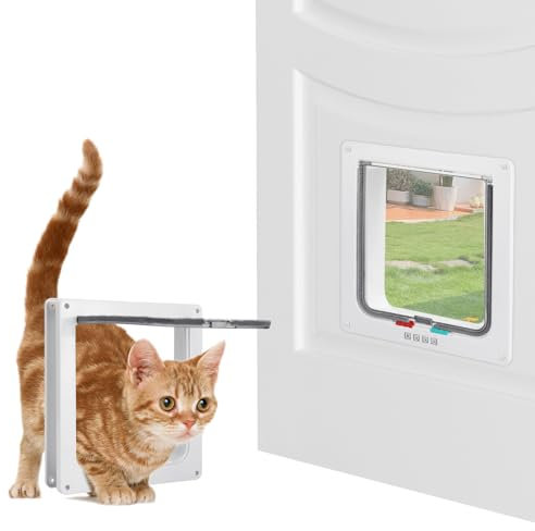 Williyatt Sportello per Gatti, Porta per Gatti e Cani, 4 vie chiusura per porta per animali domestici (L: 25 x 23.5 x 5,5cm) (L)