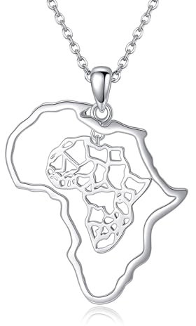CUPENDA Afrika Halskette Sterling Silber Afrikanische Karte Anhänger Kette Stammes Agyptischen Schmuck Geschenke für Frauen Reisende