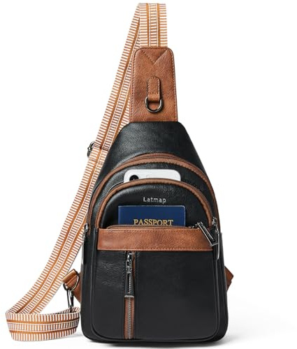 LATMAP Crossbody Bag Damen 7L,Brusttasche Damen PU Leder Wasserdicht Umhängetasche Diebstahlsichere Sling Bag für Sports Outdoor Reise