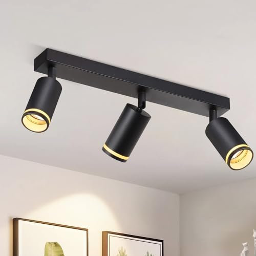 meoaow Deckenstrahler Schwarz 3 Flammig Flurlampe Modern Deckenlampe Strahler GU10 Spots Schwenkbar Innen Metall Deckenleuchte Deckenspots für Flur Küche Wohnzimmer, Ohne Leuchtmittel