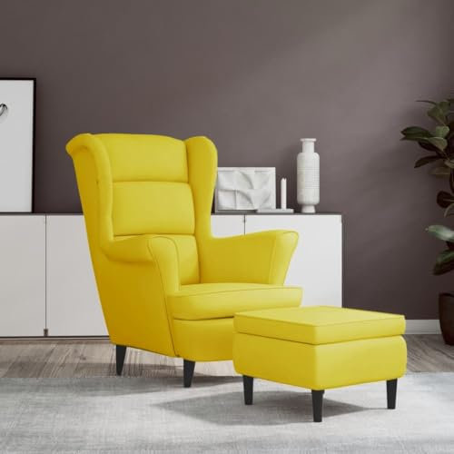 Willood Ohrensessel mit Hocker Sessel Fernsehsessel Relaxsessel Polstersessel für Wohnzimmer mit Hocker Senfgelb Samt