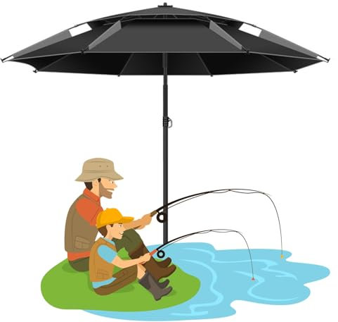 Ombrellone da pesca Ombrellone da Spiaggia Portatile parasole Antivento Ombrellone da Giardino Inclinabile 360° UPF 50+, per Parco Balcone giardino(Black gray,ø180cm)