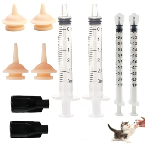 NJCXOLA Lot de 8 Silicone Tétines d'alimentation pour Chatons et Chiots, biberon chaton non sevré,Réutilisables Mini Tétines, Seringues D'alimentation pour Chiots, Chatons, écureuils et Autres Animaux