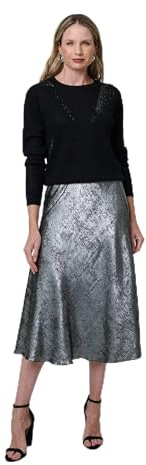 Izabel London Metallic A-Line Midi Slip Skirt for Women UK with high Waist, Elasticated Waistband and Slim fit.