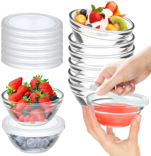FUYITE 6 Pack Mini 3 Inch Small Glass Bowls with 6 Pack Lids, 2.5 oz Clear Glass Pinch Bowls, Condiment Containers, for Dips, Nuts, Candy, Snacks, Meal Prep Bowls
