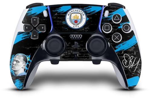 Head Case Designs Offizielle Manchester City Man City FC Erling Haaland Graffiti von Murwalls Vinyl Haut Gaming Aufkleber Abziehbild kompatibel mit Sony PlayStation 5 PS5 DualSense Edge Controller