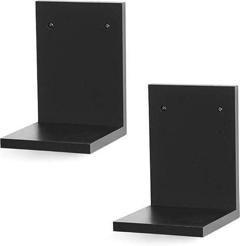 NIUBEST Small Wall Shelf,L-Shaped Floating Shelves for Plants Speaker Table Lamp Display,Wooden Ledges Indoor Modern Midcentury Decorative for Gallery Living Room Bedroom Porch,Pine,2 Pack,(Black)