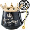 Arawat Queen of Everything Mug with Lid Coffee Mug with Spoon & Coaster Cute Black Mugs Gift with Crown 350ML Ceramic Tea Cup Birthday Gift for Women Girls Girlfriend