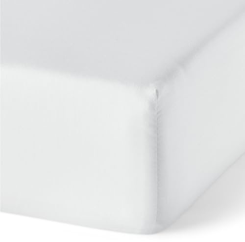 Amazon Basics Spannbettlaken aus 100% Bio Baumwolle, 180 x 200 cm, Weiß
