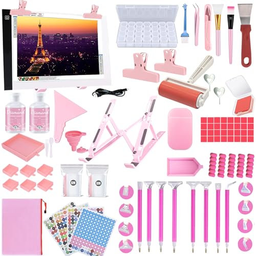 Lenxnmy 158pcs All-Inclusive Diamond Painting Tool Set Diamond Art Accessories Kit with A4 Diamond Painting Light Pad,Diamond Art Sealer Glue,Diamond Correction,Pens Storage Box for DIY Craft